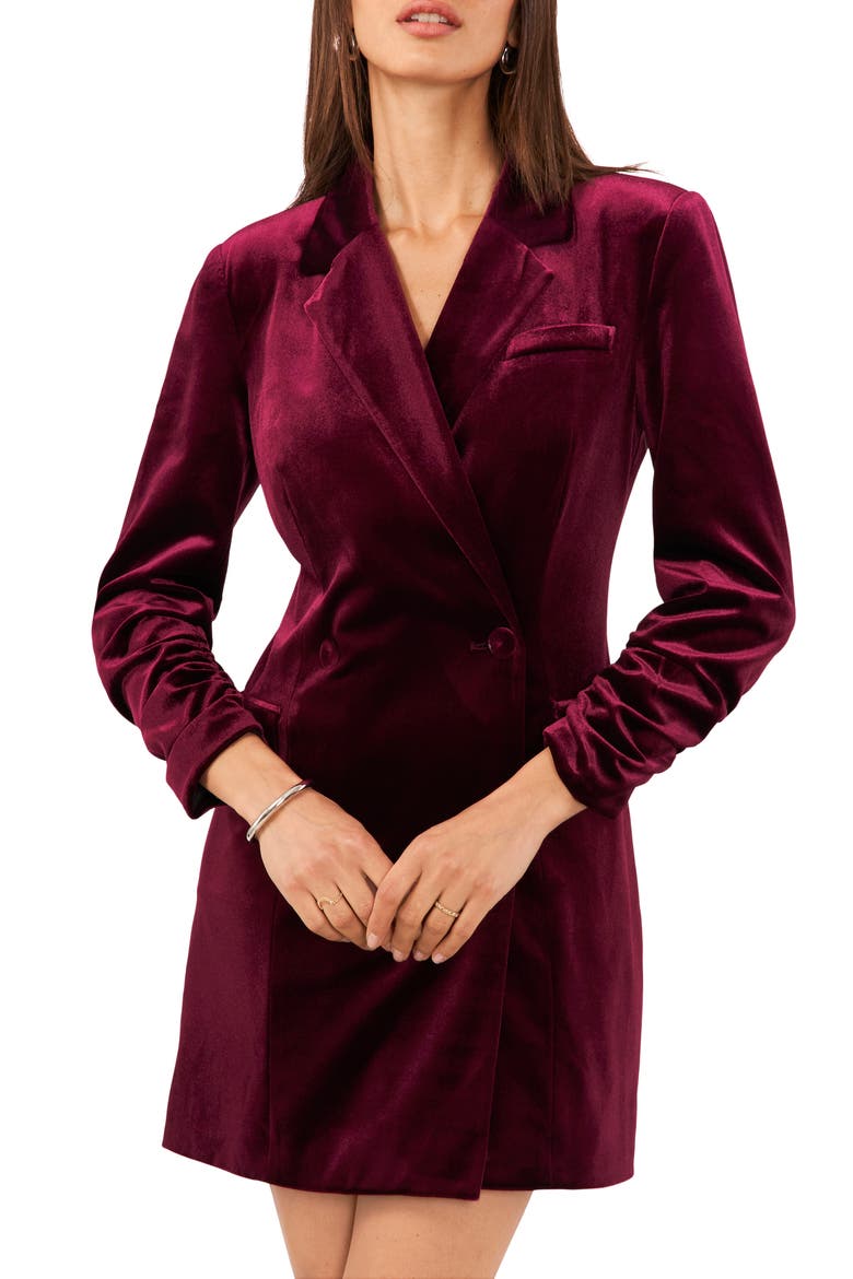 Velvet Long Sleeve Blazer Cocktail Dress, Alternate, color, PORT