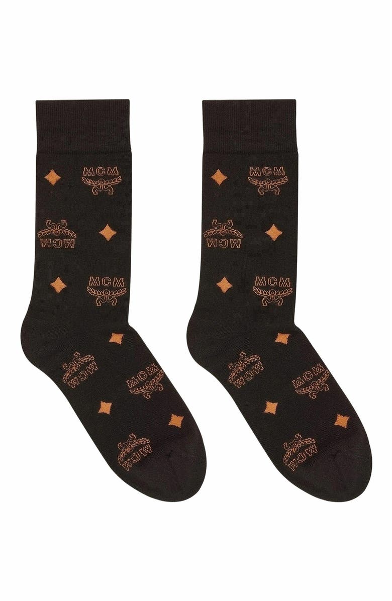 MCM Monogram Knit Socks, Main, color, Black
