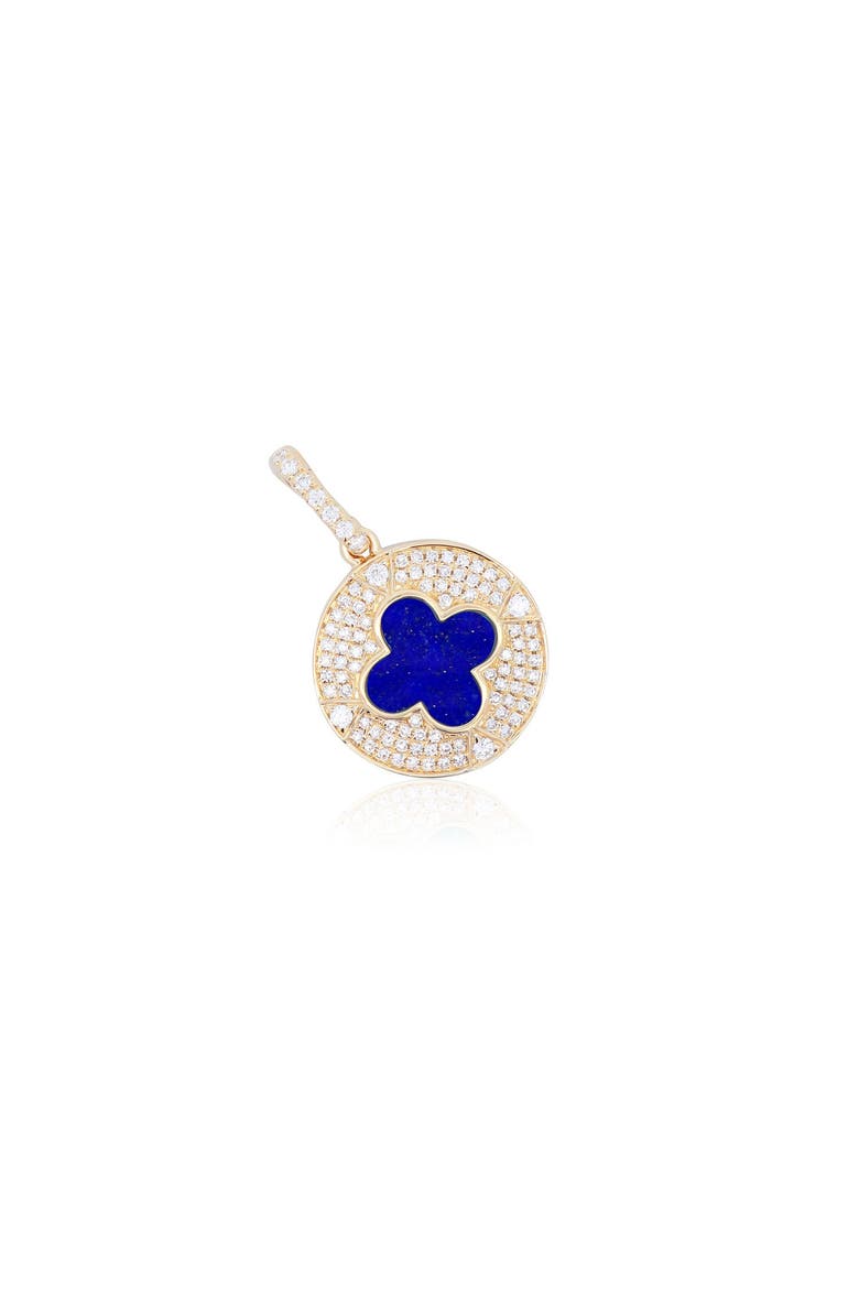 Lapis Diamond Disc Clover Charm, Main, color, Lapis