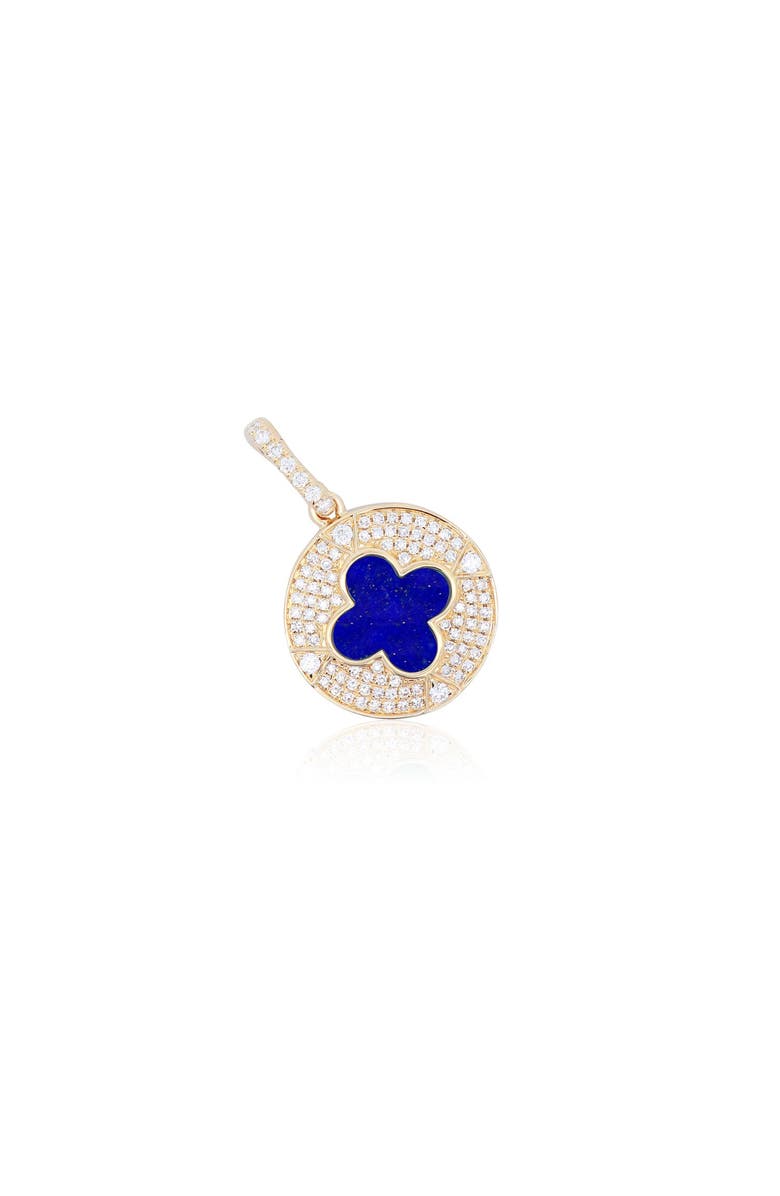The Lovery Fine Jewelry Lapis Diamond Disc Clover Charm, Main, color, Lapis