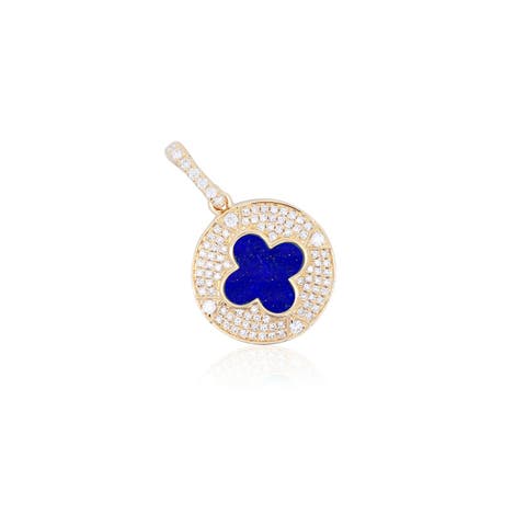Lapis Diamond Disc Clover Charm