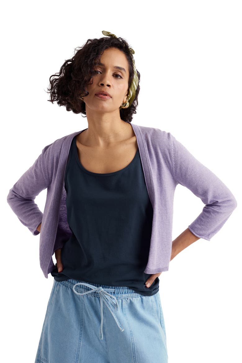Vanessa Open Front Organic Cotton Crop Cardigan, Alternate, color, KNIT MELANGE BELLFLOWER