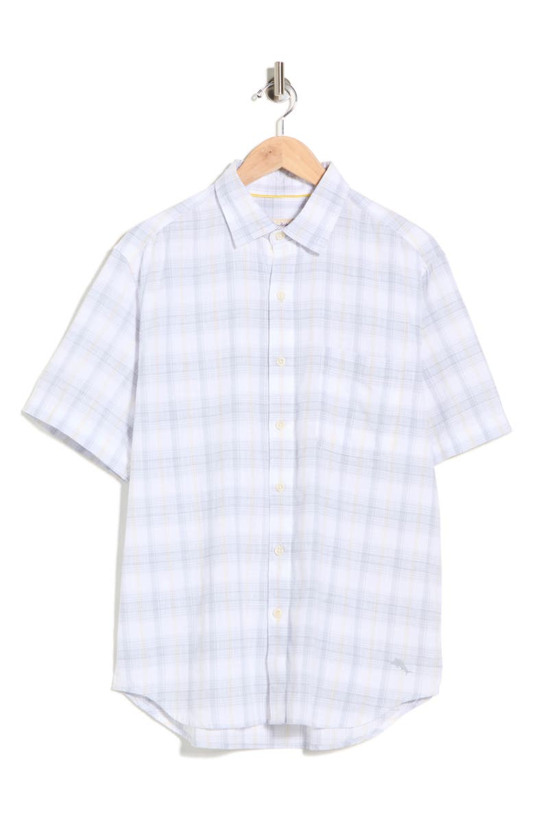 Tommy Bahama Cool Caribbean Plaid Short Sleeve Button-Up Shirt, Main, color, Harbor Mist