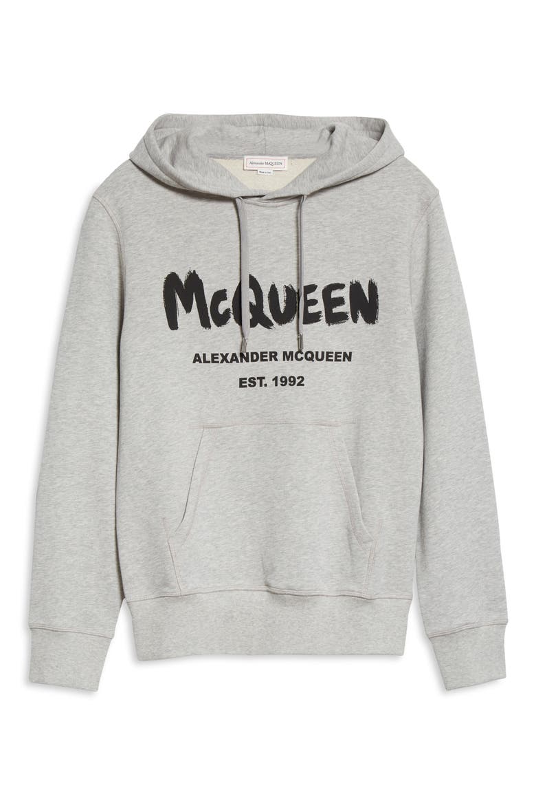 Alexander McQueen Men's Graffiti Logo Hoodie, Alternate, color, PALE GREY/ BLACK