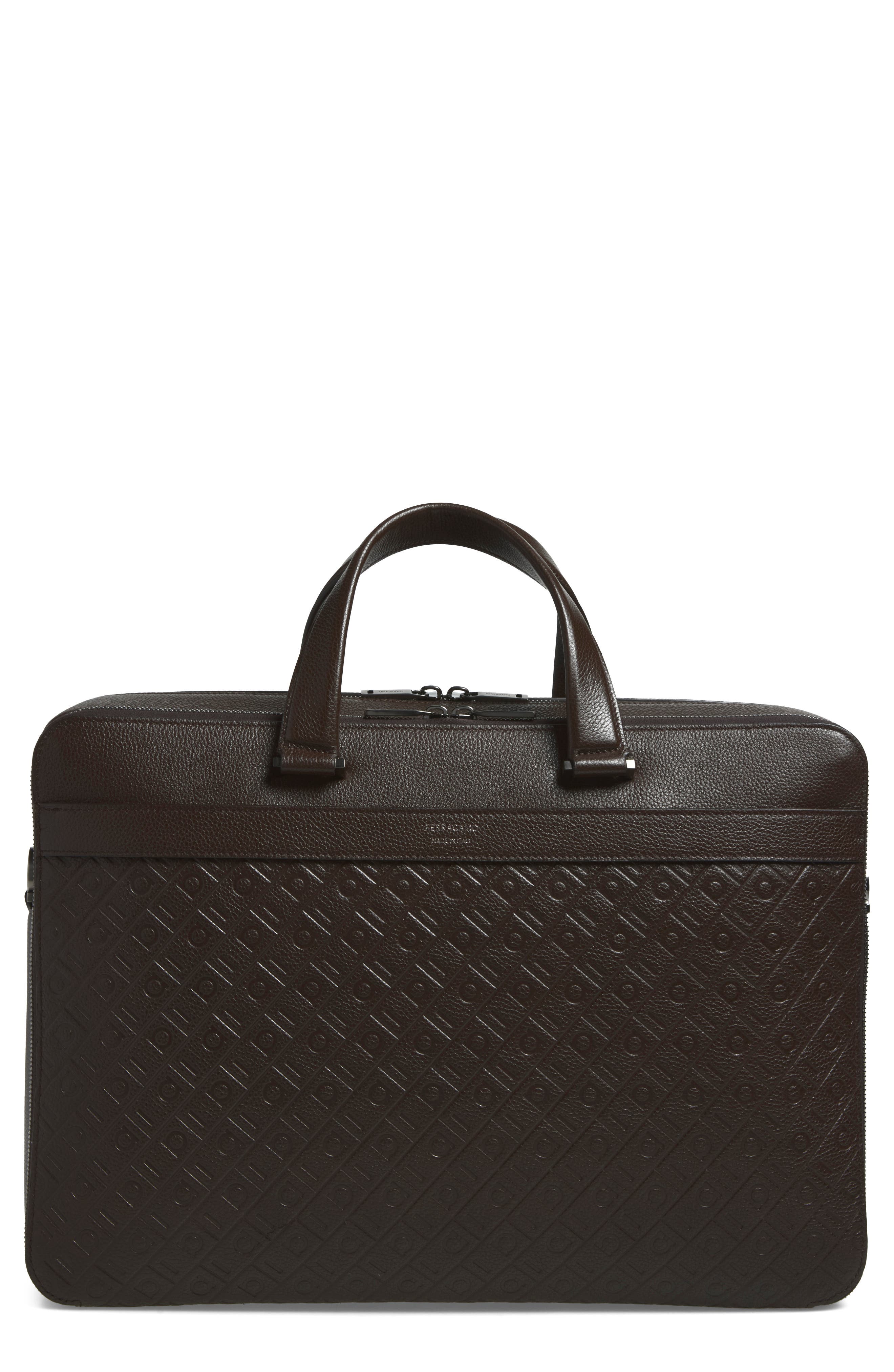 Embossed Monogram Briefcase, Main, color, TESTA DI MORO