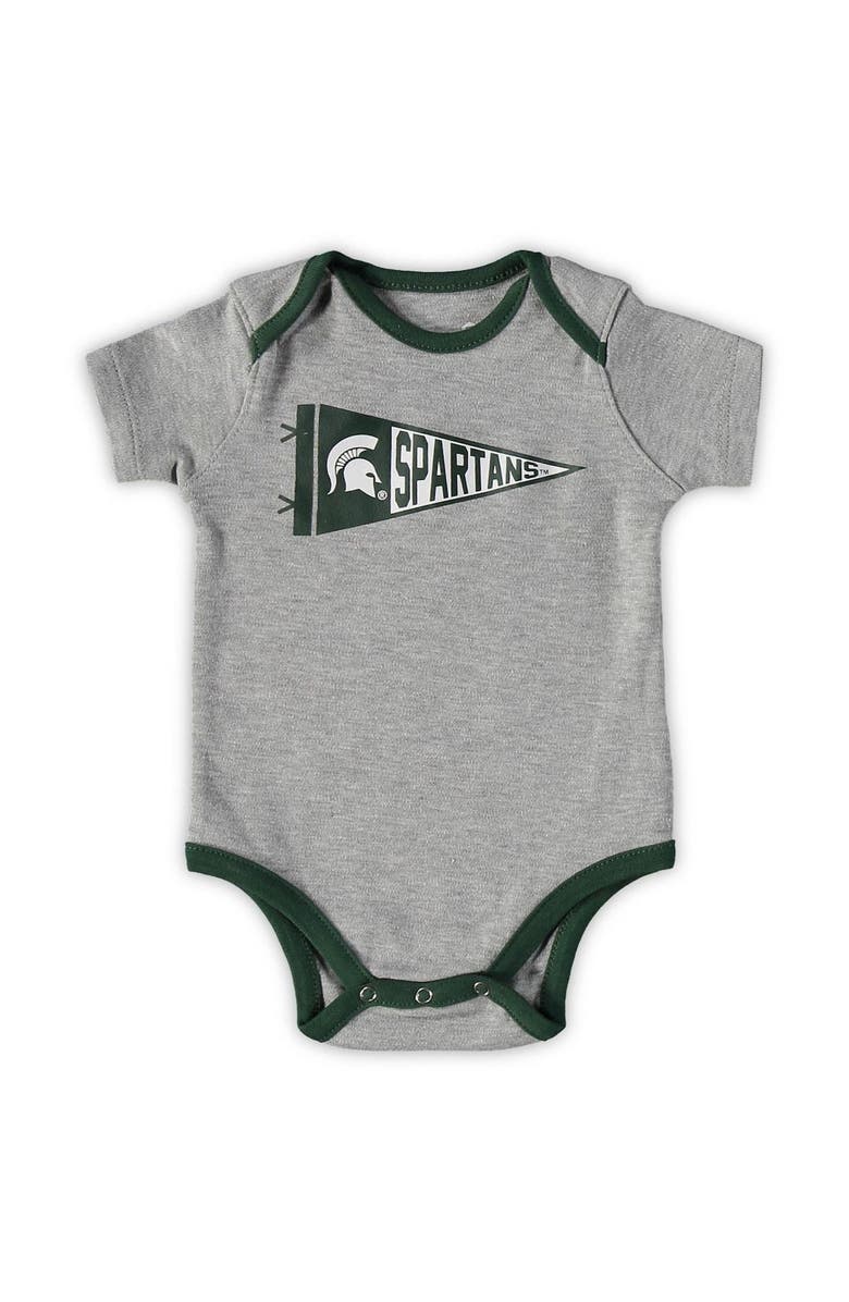 Outerstuff Newborn & Infant Green/White/Heathered Gray Michigan State Spartans Born A Fan Three-Piece Bodysuit Set, Alternate, color, 