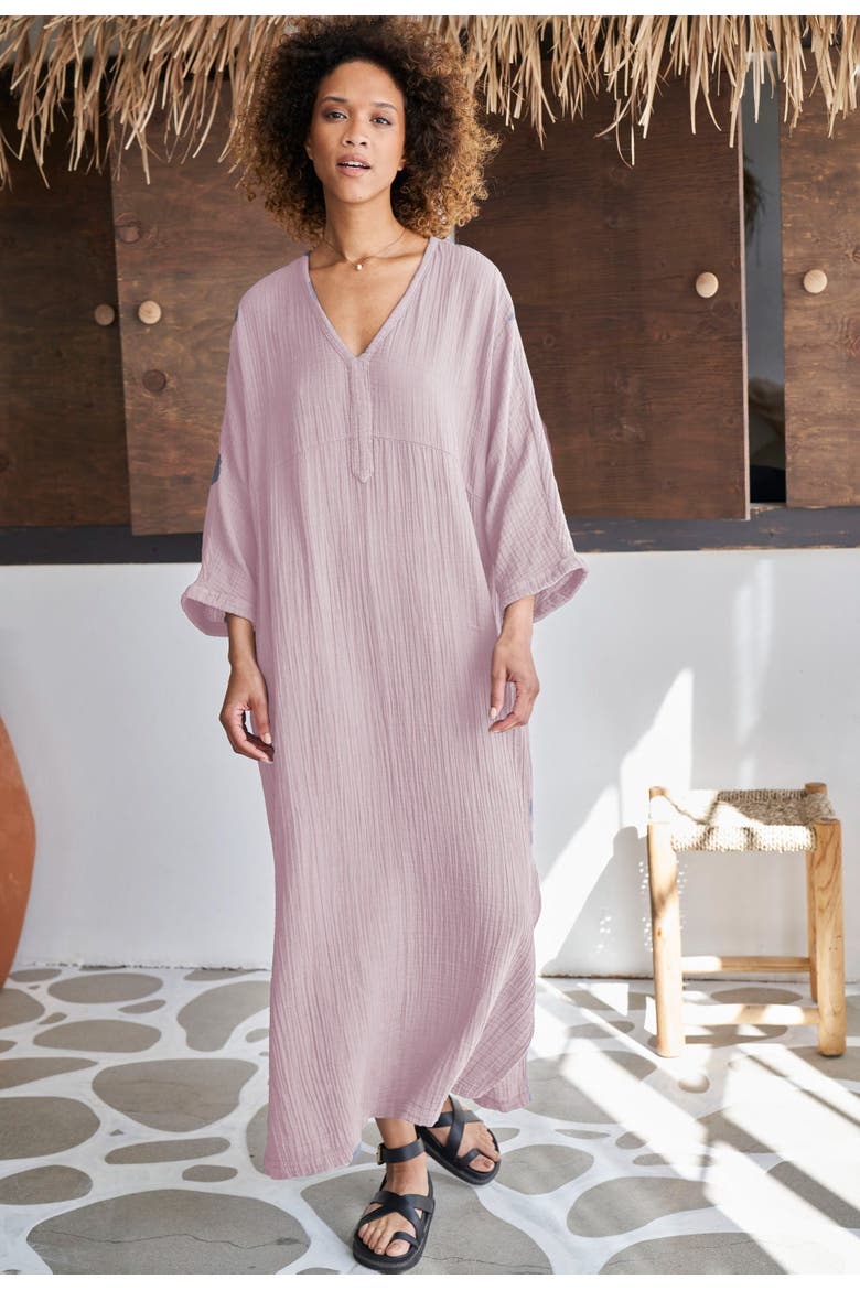 Gauze Arc Seam Caftan, Alternate, color, Shell Pink