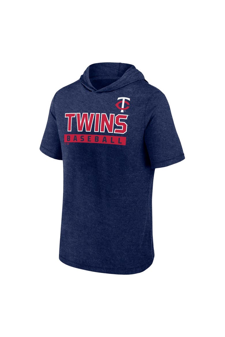 Men's Fanatics Heather Navy Minnesota Twins Push Short Sleeve Pullover Hoodie, Alternate, color, Heather Navy