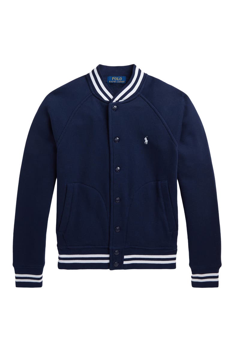 Kids' Fleece Snap-Up Jacket, Main, color, REFINED NAVY
