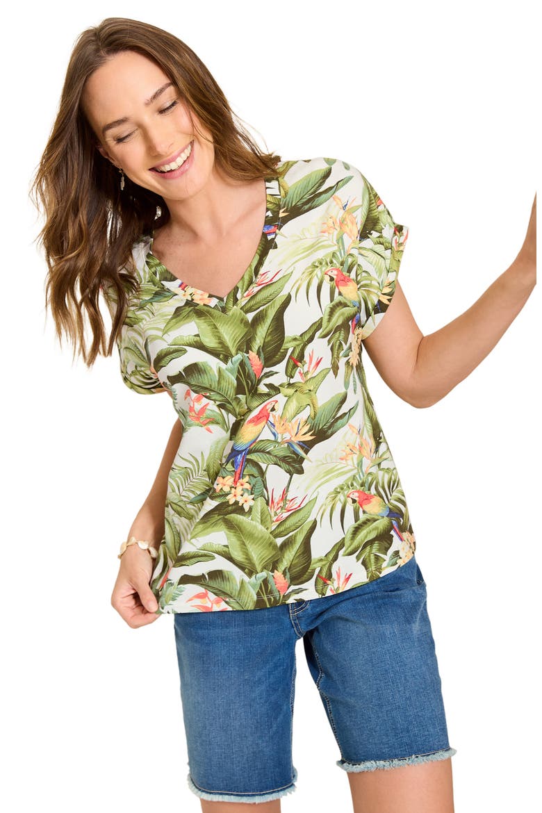 Kauai Fronds Forever Palm Print V-Neck T-Shirt, Alternate, color, COCONUT