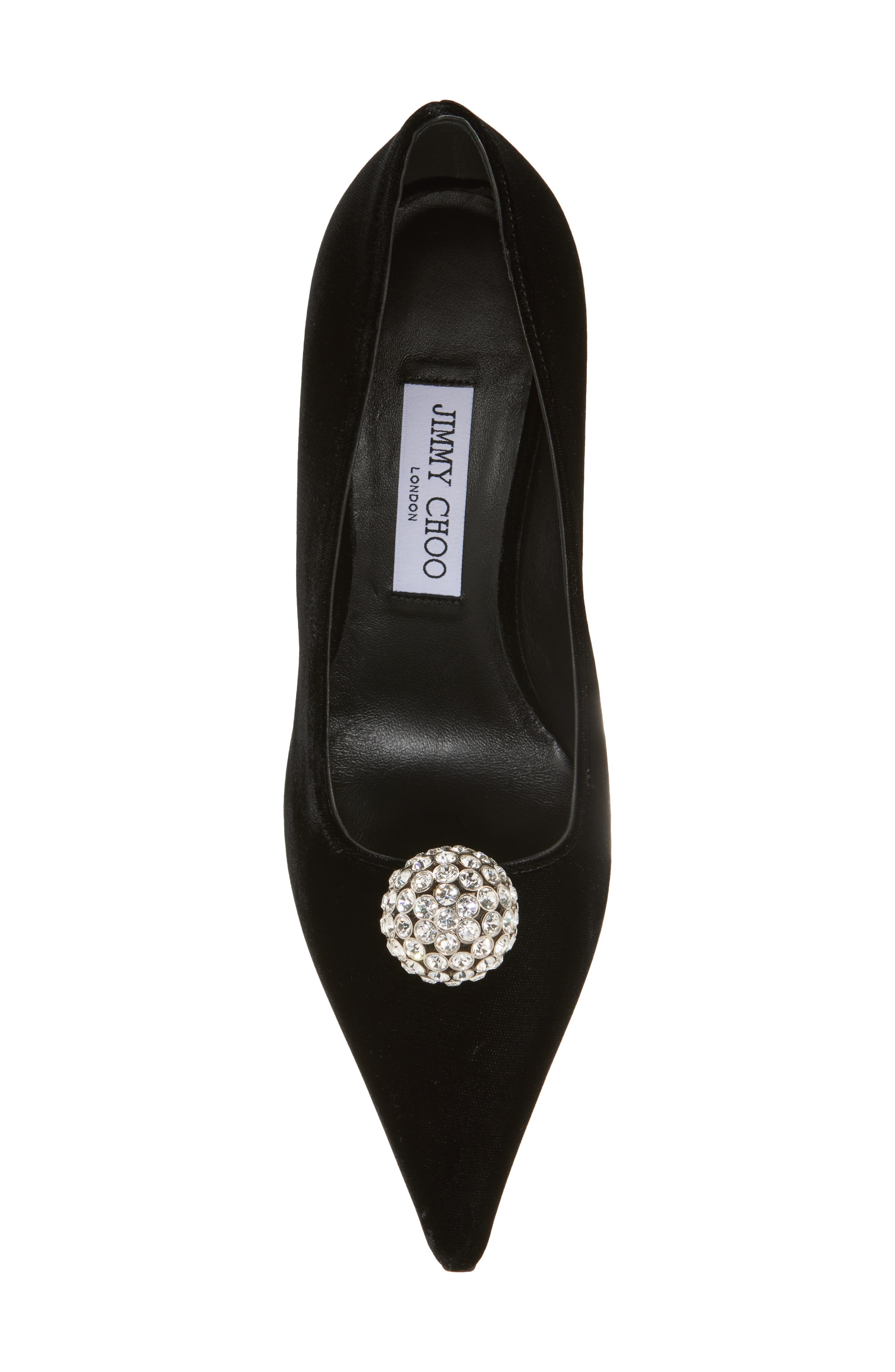 Orb Pointed Toe Velvet Pump, Alternate, color, BLACK/ CRYSTAL