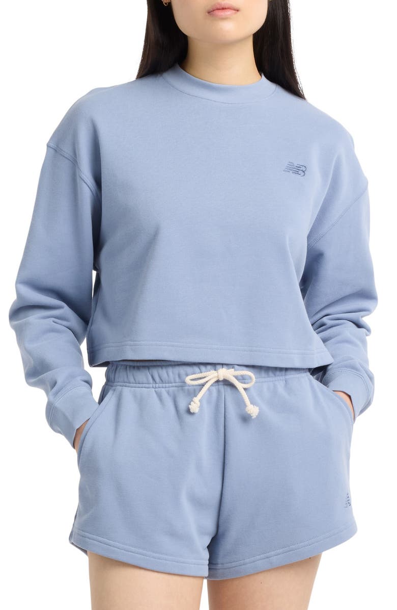 New Balance Coastal Fleece Oversize Crop Crewneck Sweatshirt, Main, color, Dusk Shower