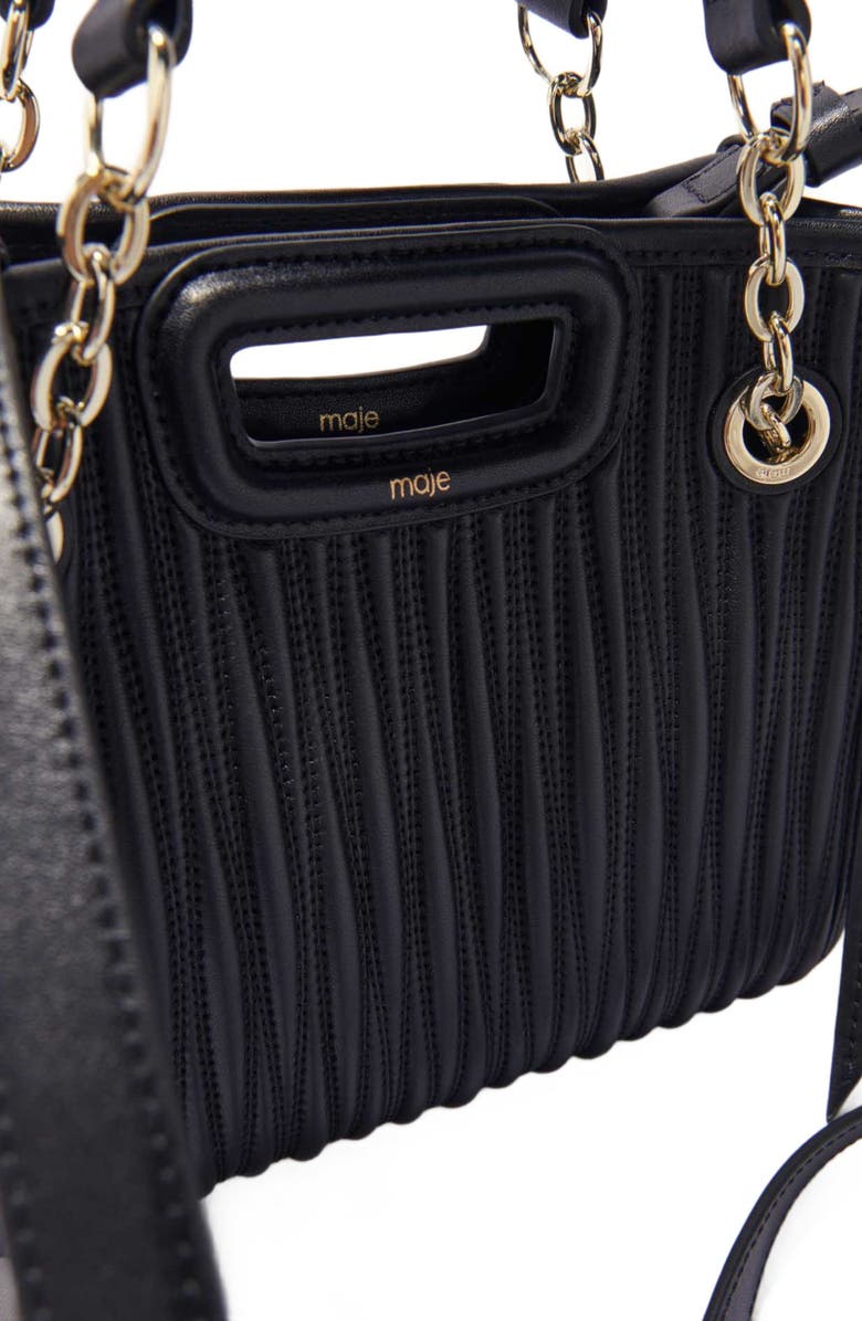 maje Mini quilted leather tote bag, Alternate, color, Black