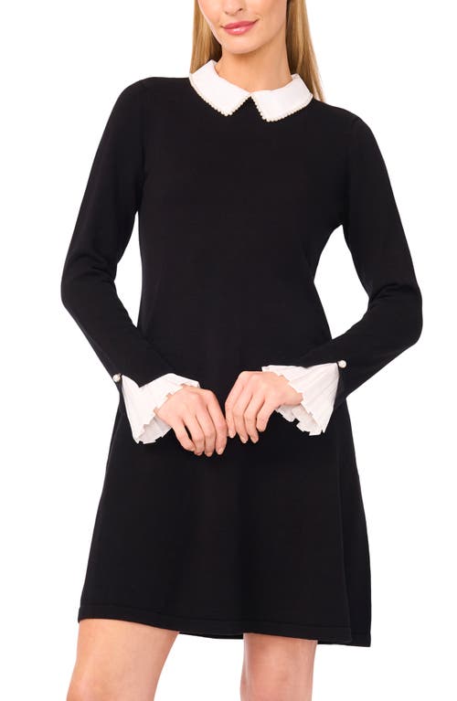 Cece Embellished Long Sleeve Sweater Dress In Black