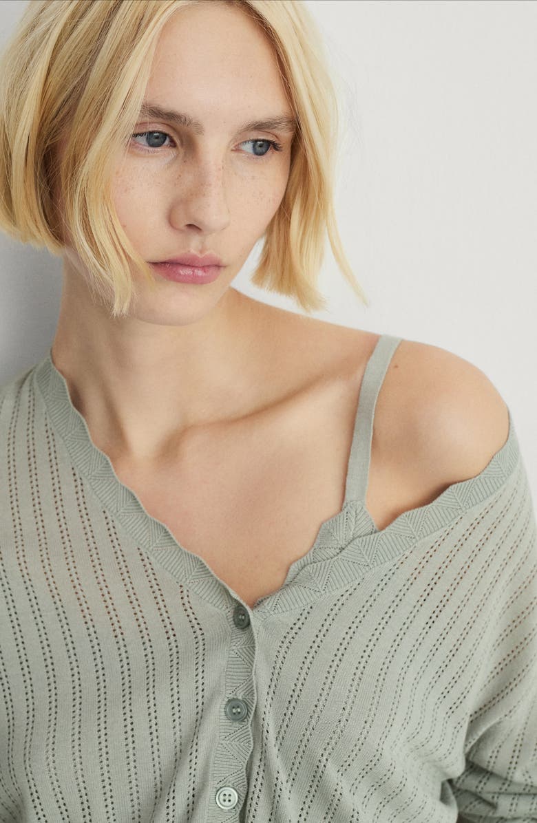 MANGO Pointelle Pajama Cardigan, Alternate, color, Aqua Green