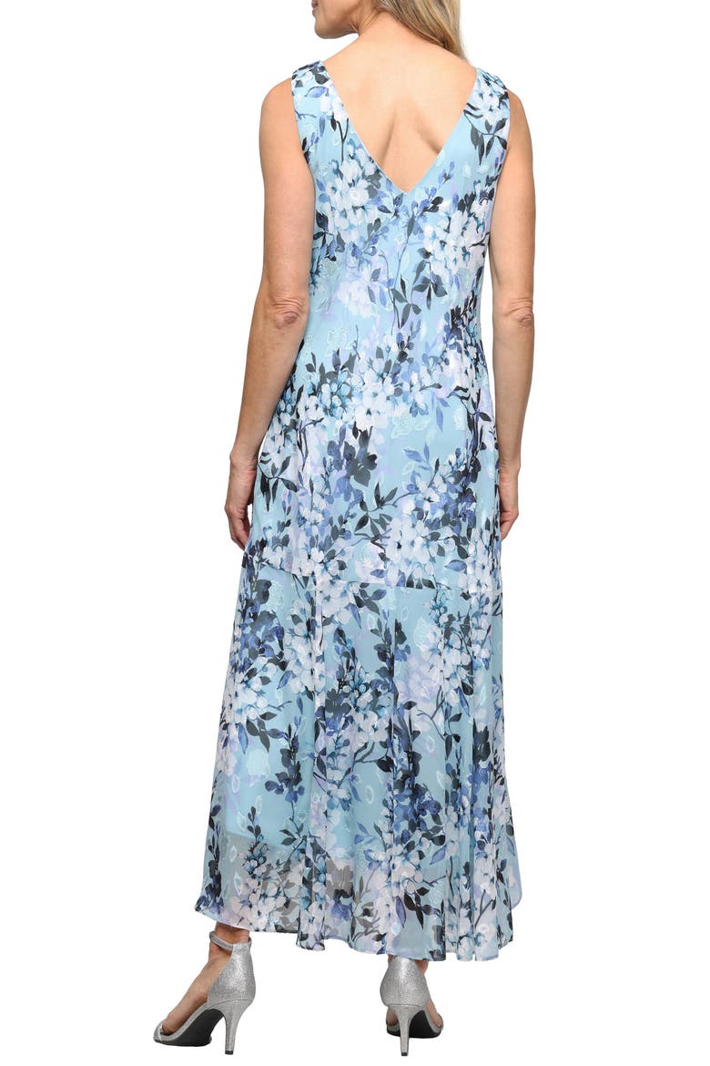 Sleeveless Floral Print Burnout Chiffon Tea-Length Dress, Alternate, color, SAGE MULTI