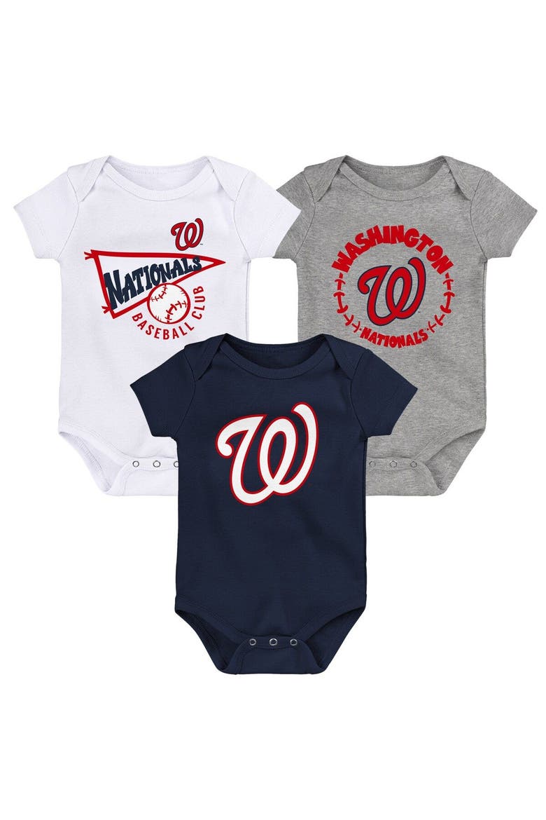 Newborn & Infant Navy/White/Heather Gray Washington Nationals Biggest Little Fan 3-Pack Bodysuit Set, Main, color, Navy