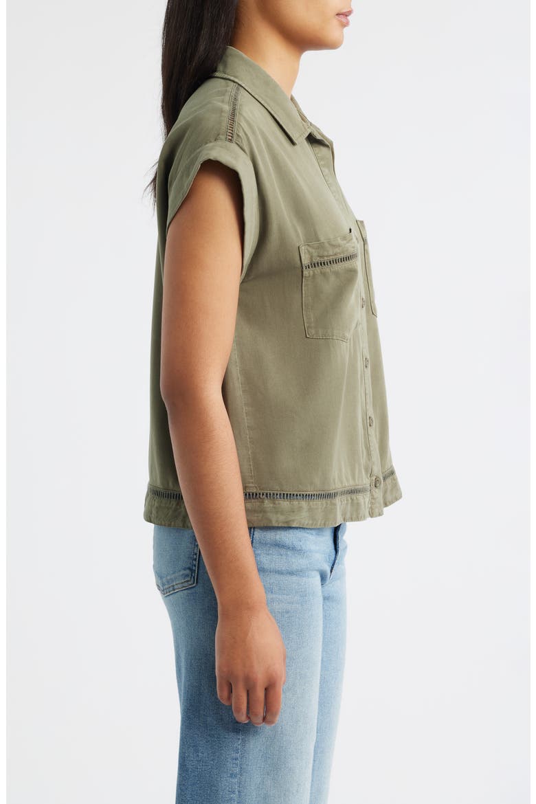 Openwork Detail Short Sleeve Button-Up Shirt, Alternate, color, LAKESIDE PINE