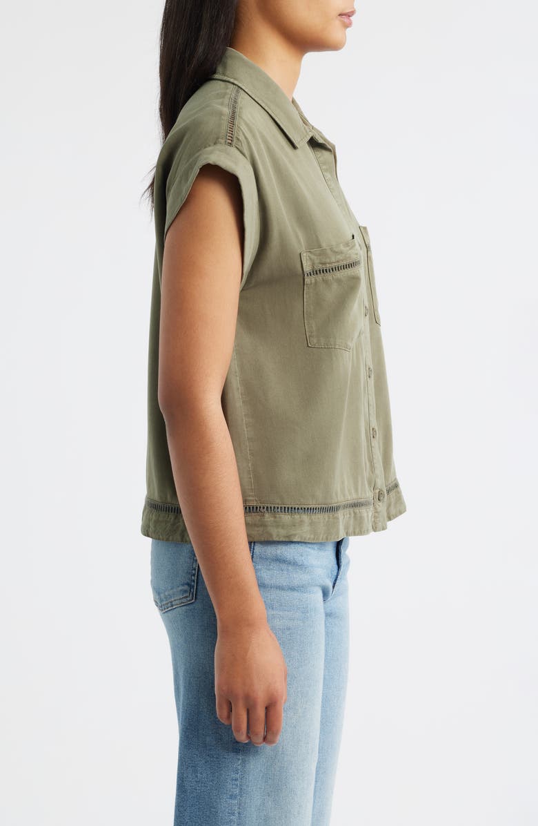 Cloth & Stone Openwork Detail Short Sleeve Button-Up Shirt, Alternate, color, Lakeside Pine