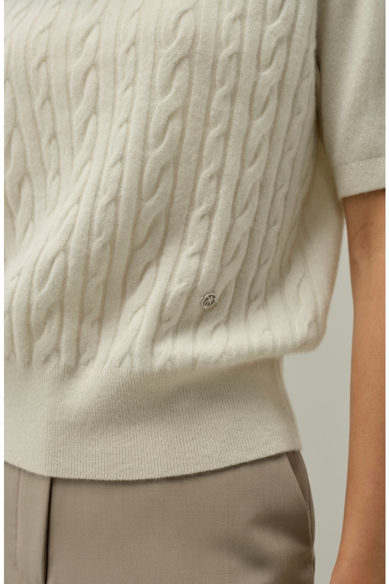 Women's Cable-Knit Baby Cashmere Turtleneck Top, Alternate, color, Cloud