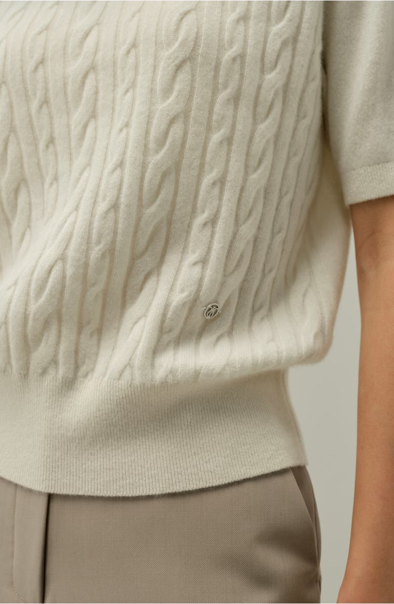 Lilysilk Women's Cable-Knit Baby Cashmere Turtleneck Top, Alternate, color, Cloud