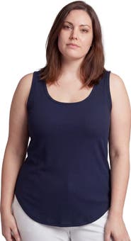 24seven Comfort Apparel Curvy Basic Ribbed Knit Sleeveless Scoop Neck Long Flared Tank Top
