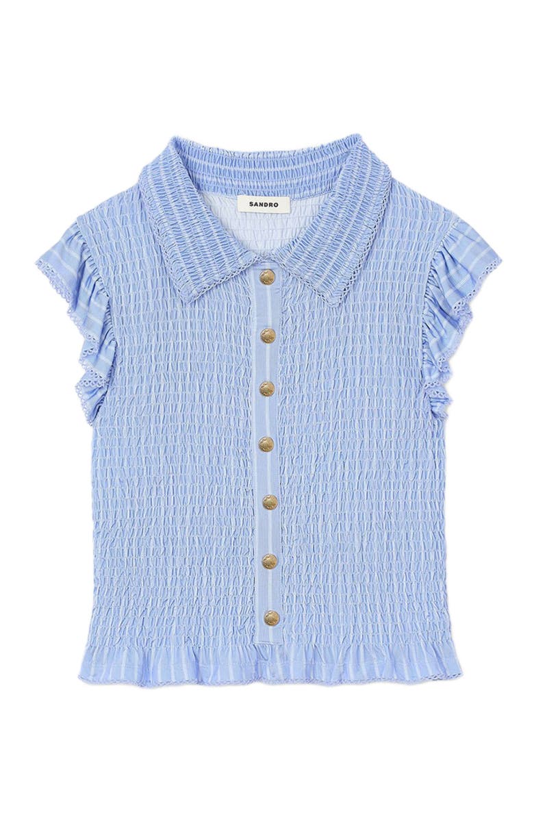 SANDRO Striped smocked T-shirt, Alternate, color, 