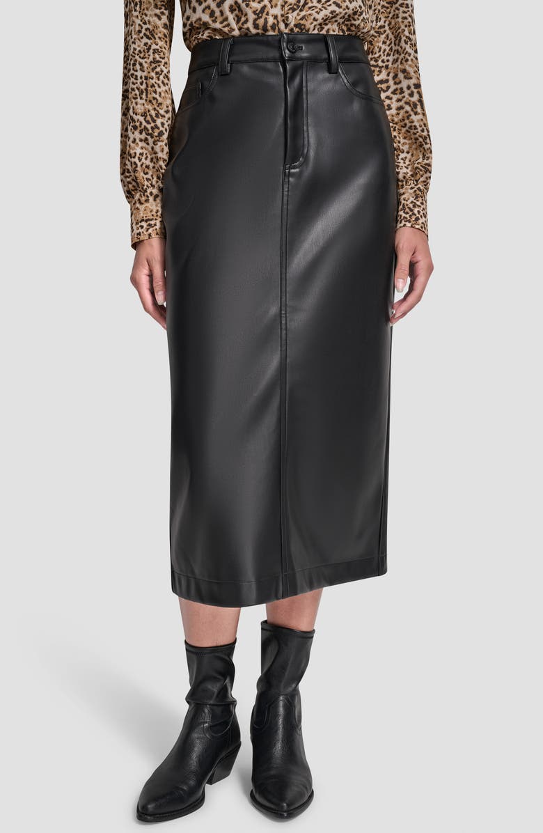 DKNY Jeans Faux Leather Midi Skirt, Main, color, Black
