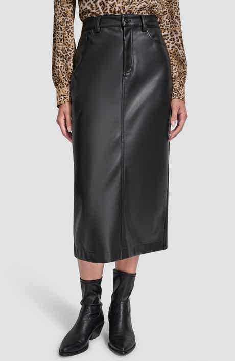 DKNY Jeans Faux Leather Midi Skirt