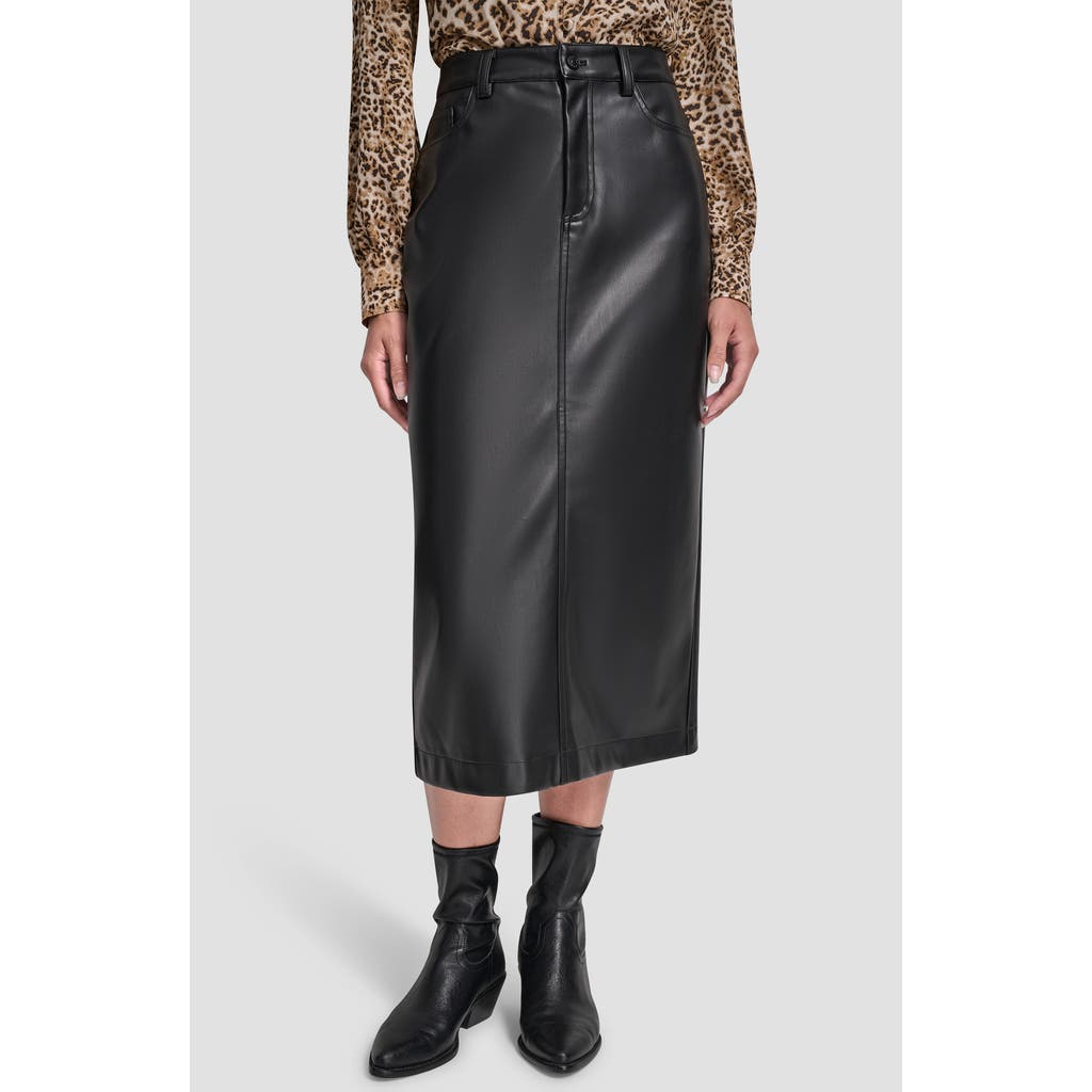 Dkny Jeans Faux Leather Midi Skirt In Black