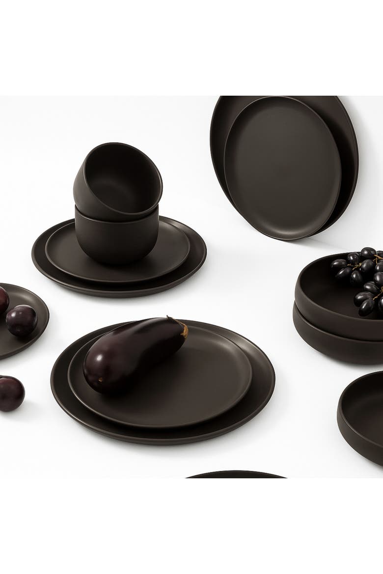 Le Gourmand Dinnerware Set, 16 Pieces, Main, color, Matte Black