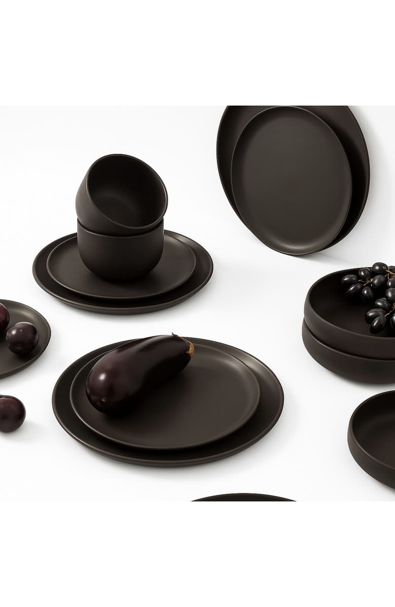 Gharyan Stoneware Le Gourmand Dinnerware, Set 16 Pieces, Main, color, Matte Black