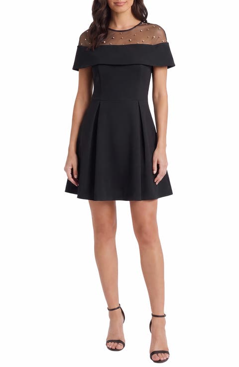 Pearled Yoke Short Sleeve Minidress