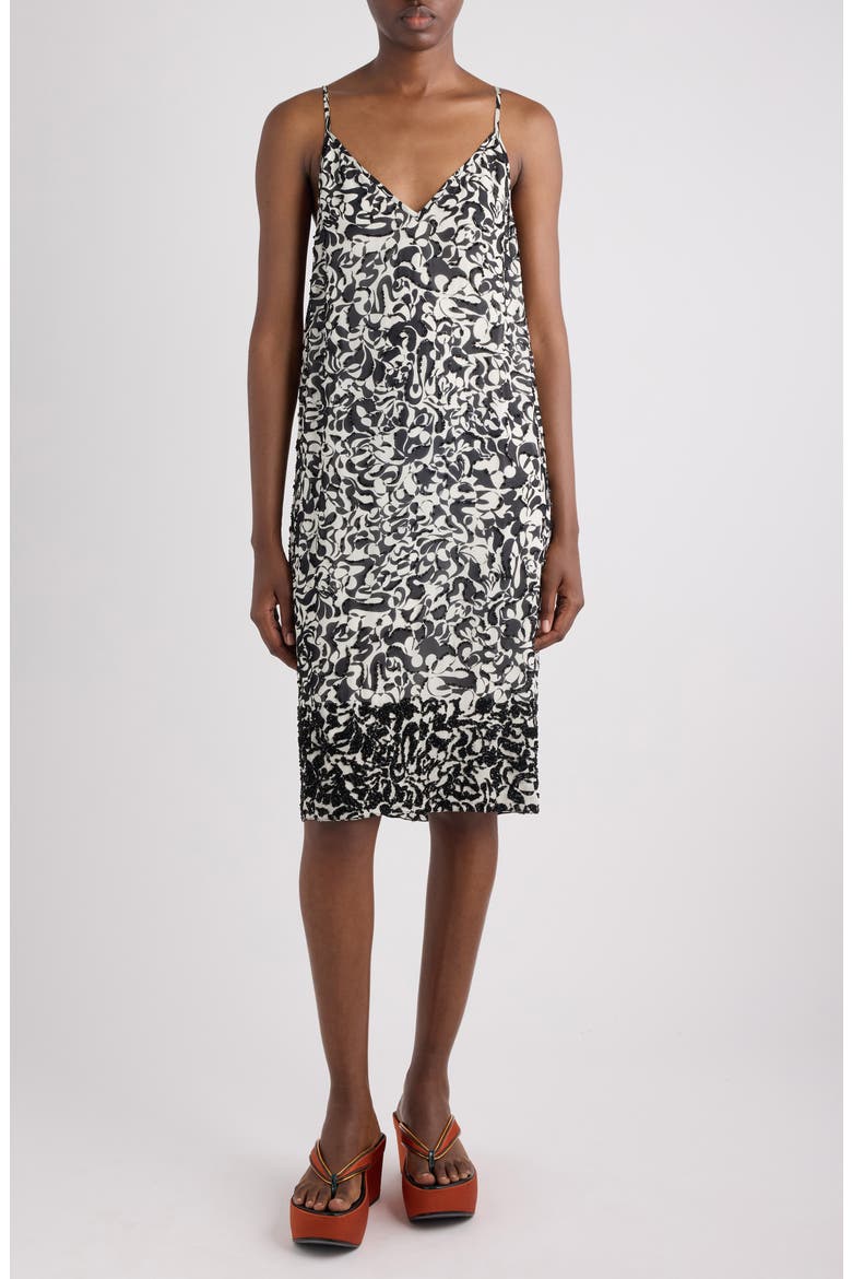 Denya Embellished Dotted Squiggle Print Slipdress, Main, color, BLACK