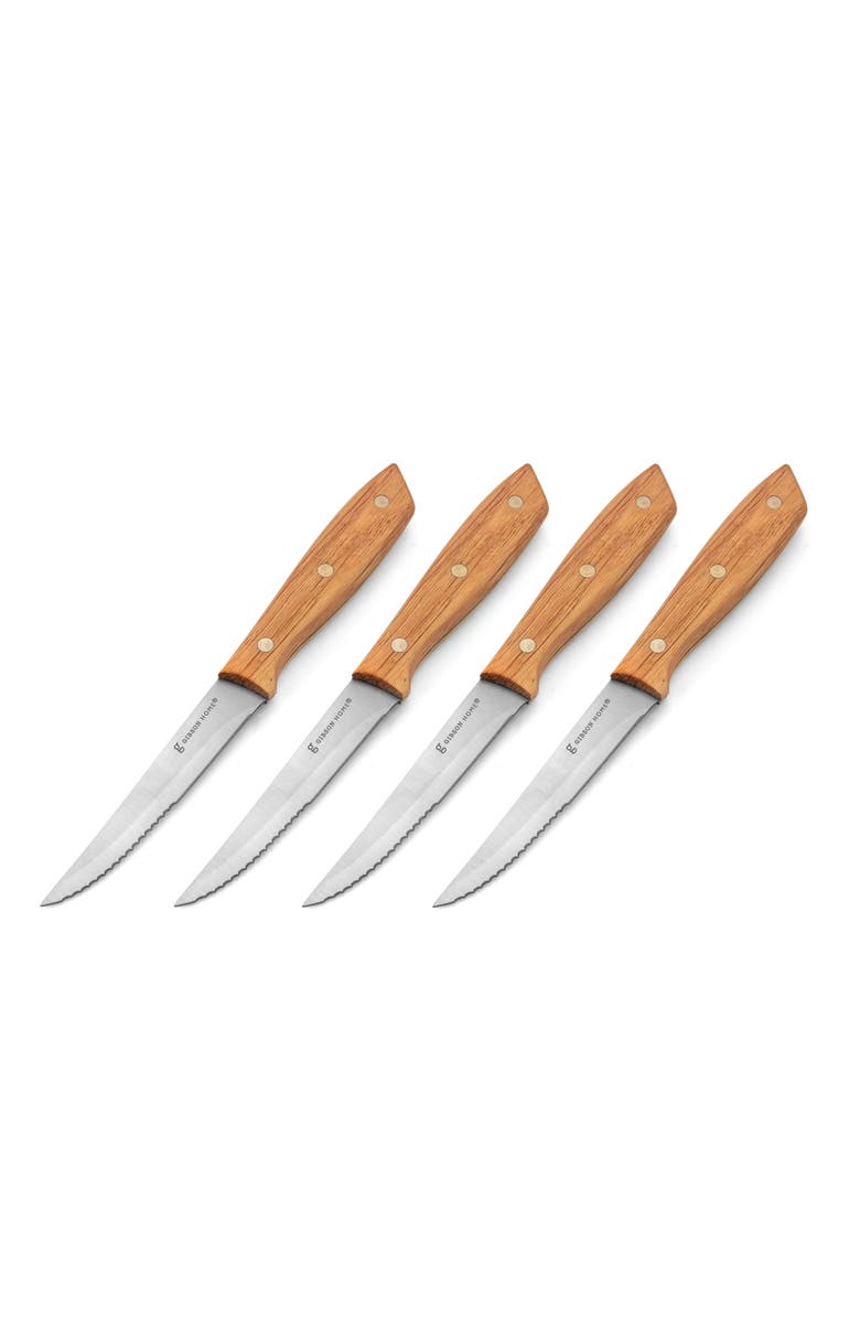 Gibson Home Seward 4 Piece Stainless Steel Steak Knife Cutlery Set with Wood Handles, Alternate, color, Wood