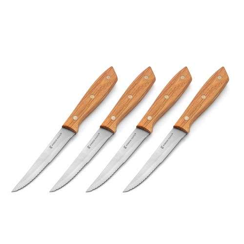 Gibson Home Seward 4 Piece Stainless Steel Steak Knife Cutlery Set With Wood Handles In Brown