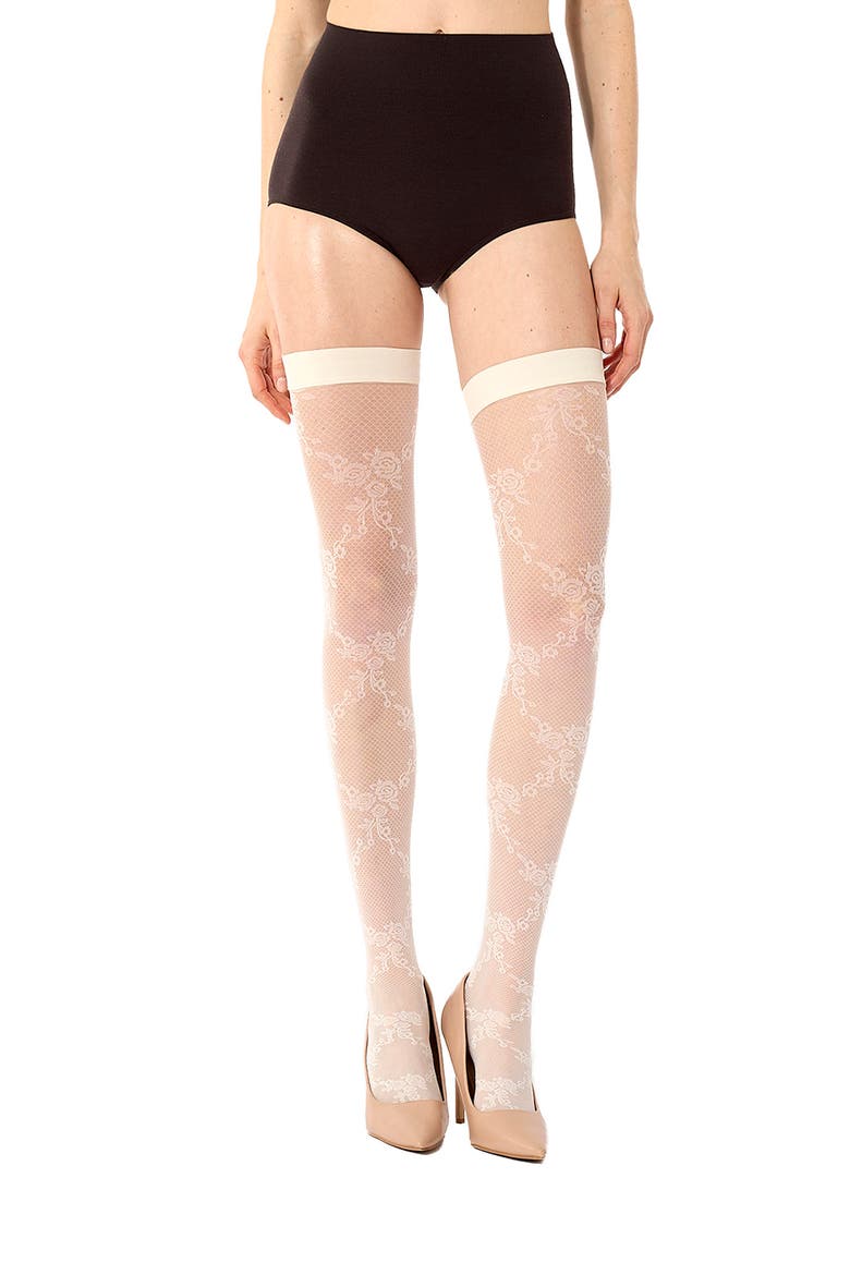 Floral Lace Stay-Up Stockings, Alternate, color, WHIPPED CREAM