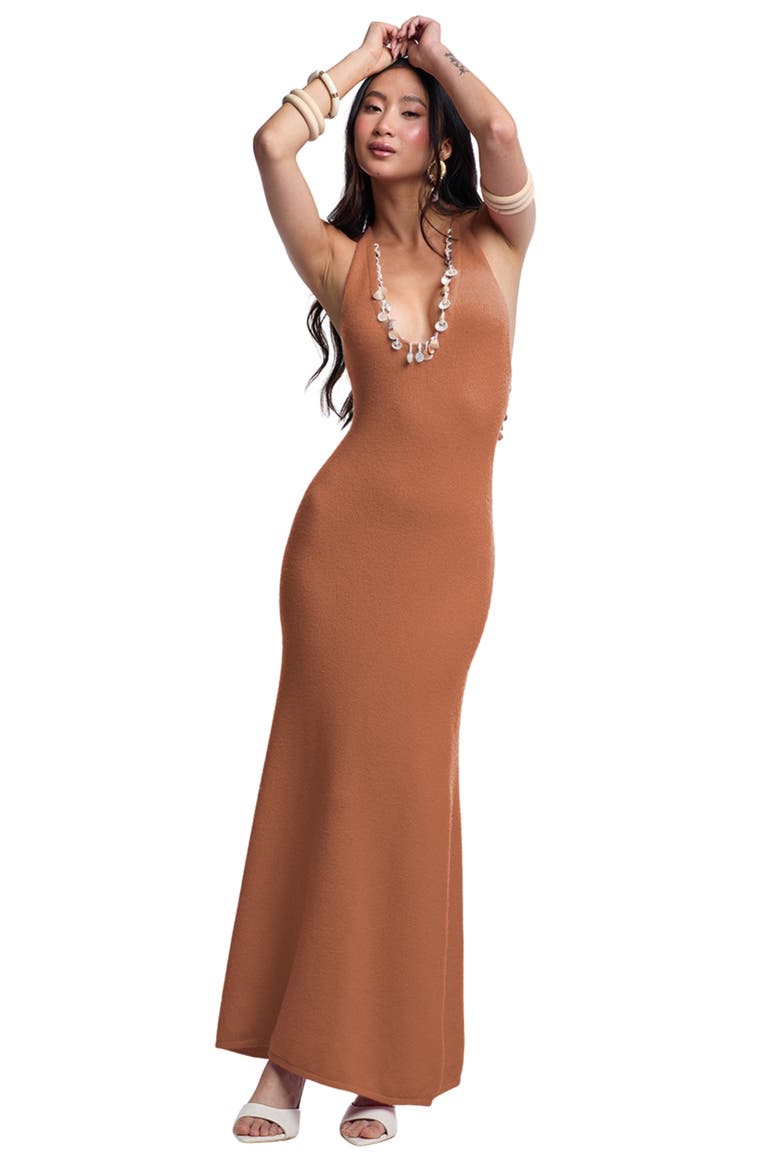 Ignacia Embellished Open Back Maxi Cover-Up Dress, Alternate, color, LIGHT BROWN