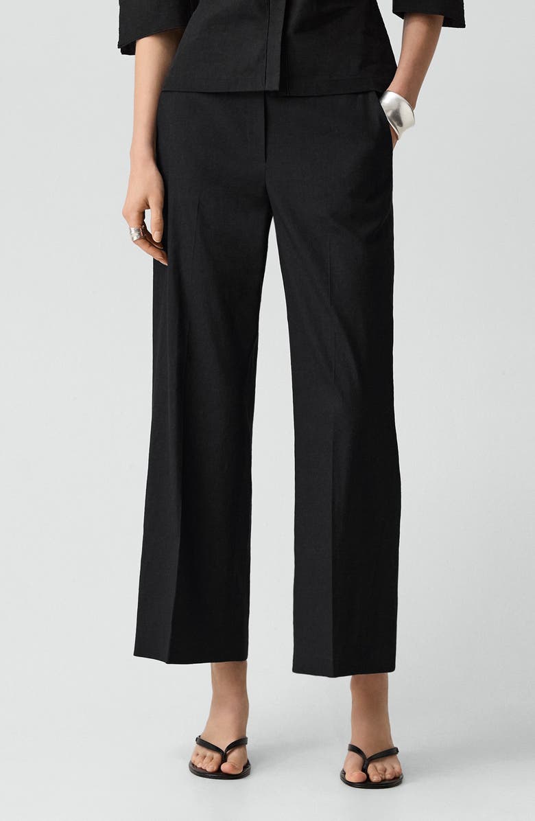 Theory Classic Straight Leg Good Linen Pants, Main, color, Black