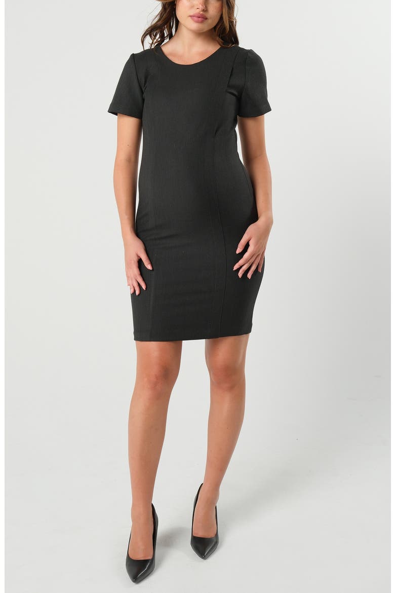 Women's Short Sleeve Knee Length Maternity & Nursing Dress in Italian Stretch Suiting Fabric, Main, color, Charcoal Grey
