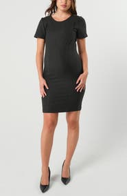 Marion Women's Short Sleeve Knee Length Maternity & Nursing Dress in Italian Stretch Suiting Fabric