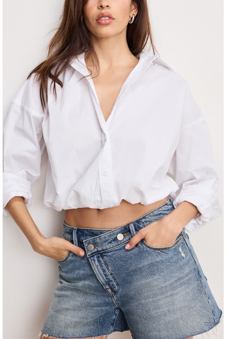 Bubble Hem Crop Poplin Button-Up Shirt, Main, color, WHITE001