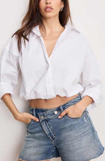 Good American Bubble Hem Crop Poplin Button-Up Shirt