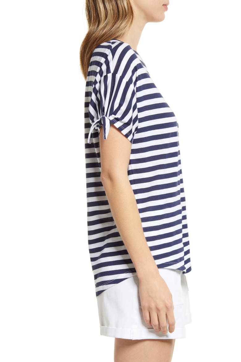 Tie Sleeve T-Shirt, Alternate, color, NAVY- WHITE CHARM STRIPE