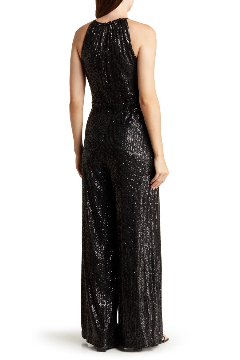 Sequin Halter Wide Leg Jumpsuit, Alternate, color, BLACK