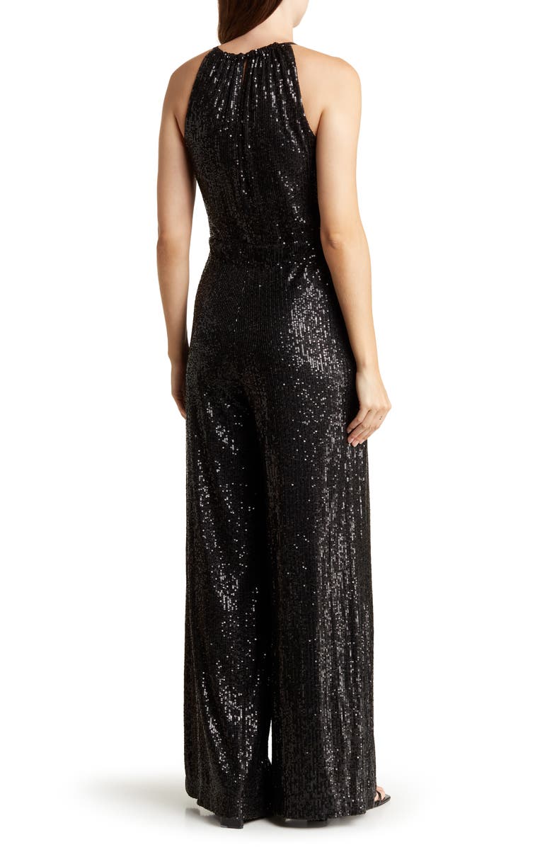MAX STUDIO Sequin Halter Wide Leg Jumpsuit, Alternate, color, Black