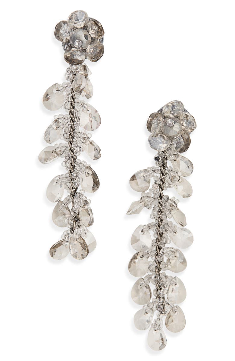 Deepa Gurnani Felice Beaded Flower Drop Earrings, Main, color, Gunmetal