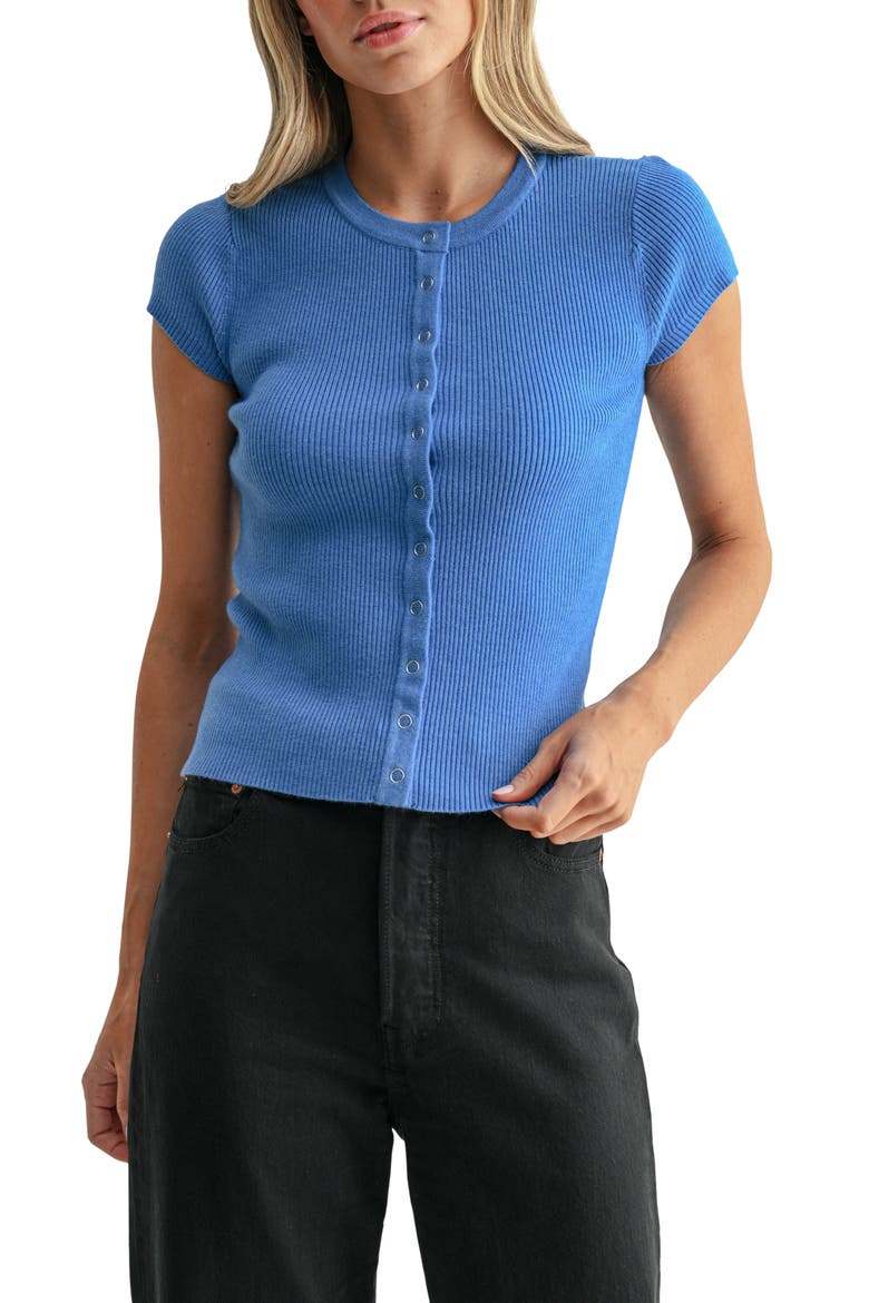 Cap Sleeve Rib Knit Cardigan Top, Main, color, CORNFLOWER BLUE