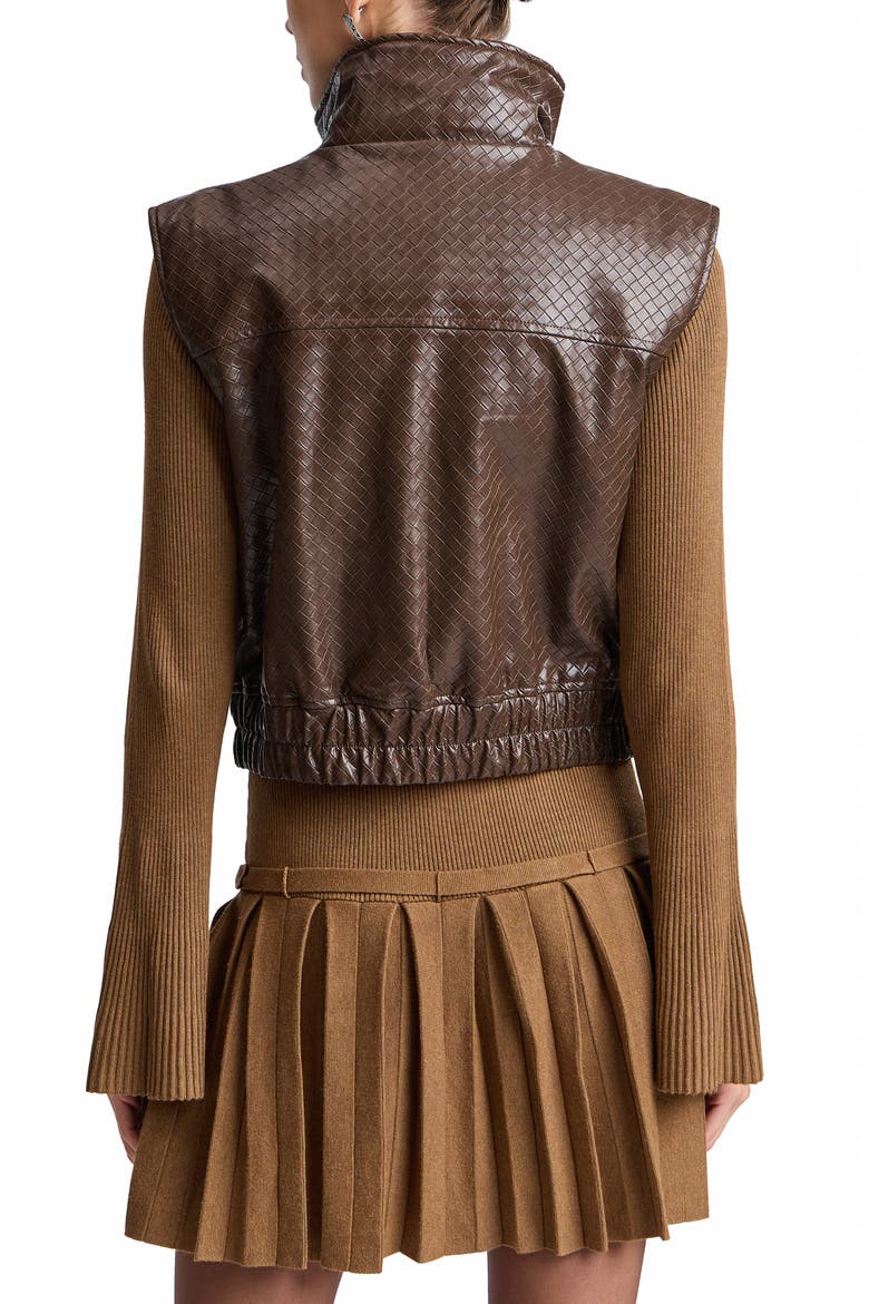 Basket Weave Faux Leather Cropped Puffer Vest, Alternate, color, JAVA