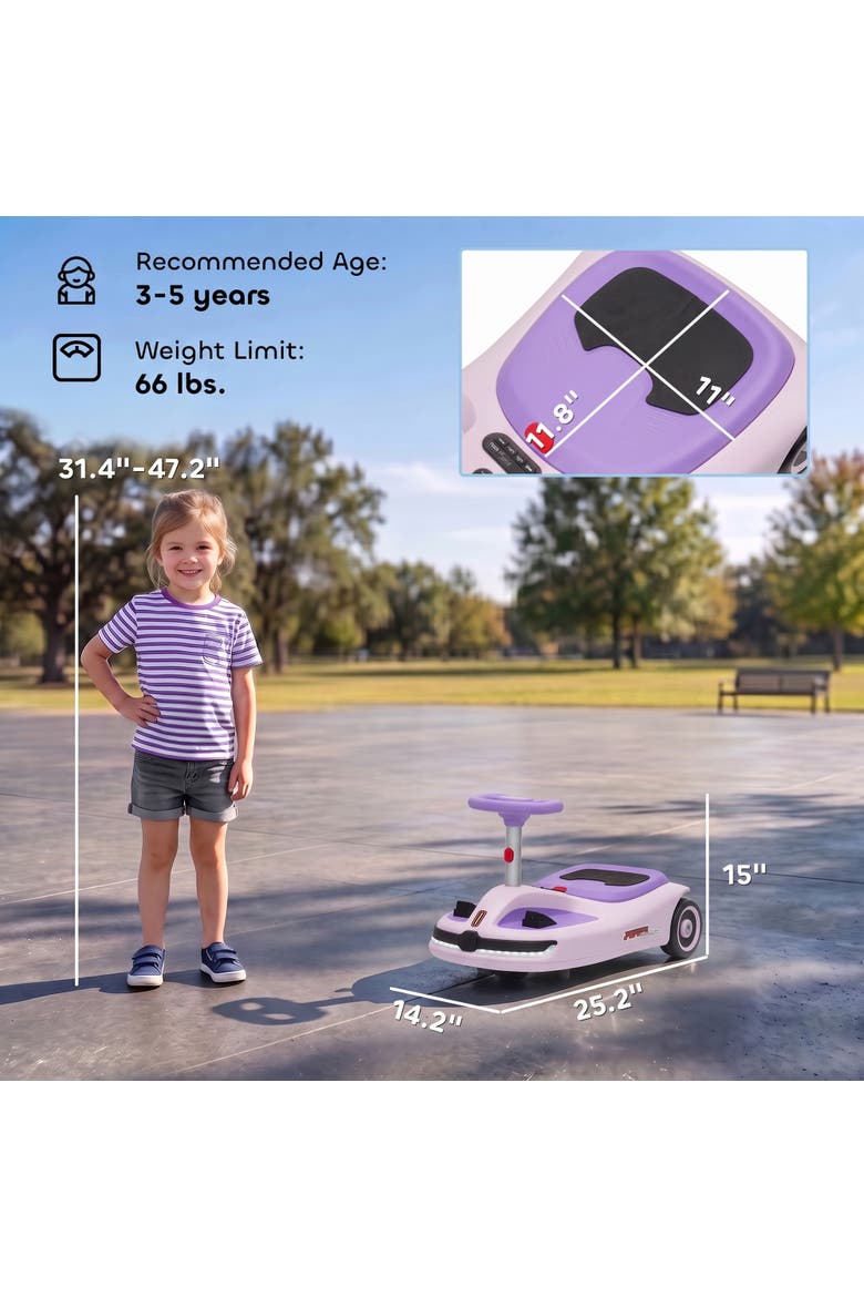 2-in-1 Electric Wiggle Swing Car with Pedal, Alternate, color, Purple
